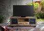 GINER Y COLOMER Meuble TV industriel en bois de manguier et métal, couleur naturel - 150 x 60 x 38 cm, structure en bois massif avec portes métal, finition artisanale